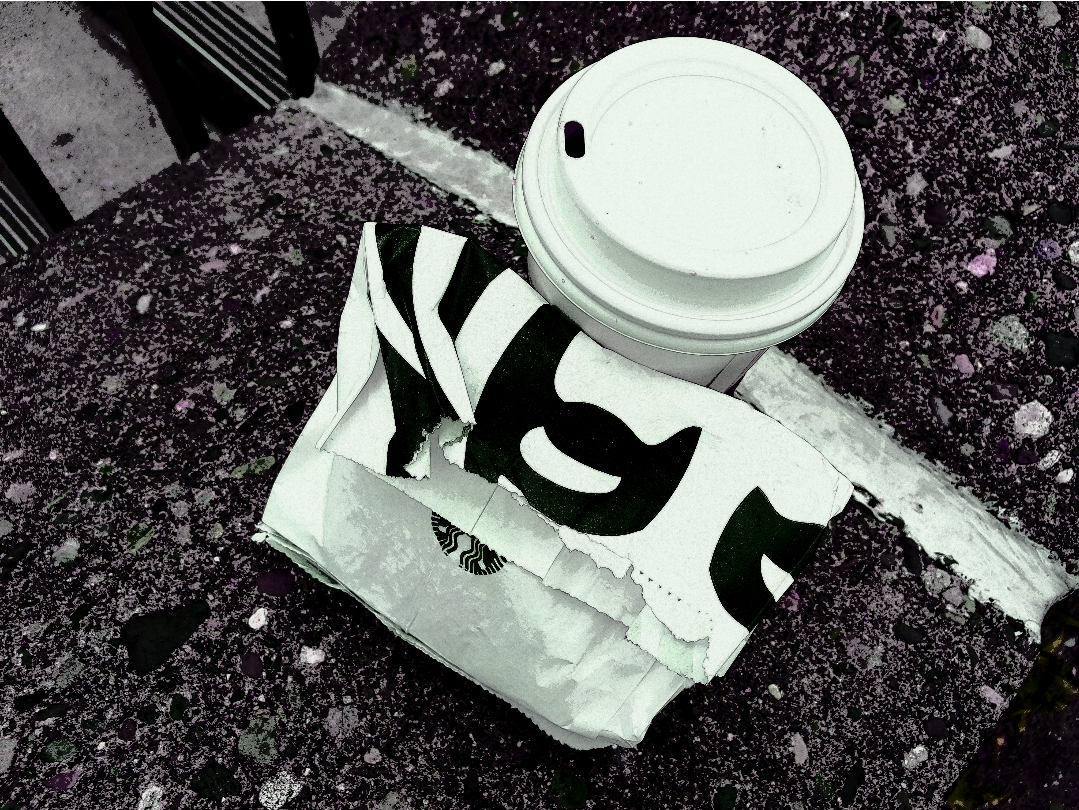 coffee and a breakfast sandwich from Starbucks