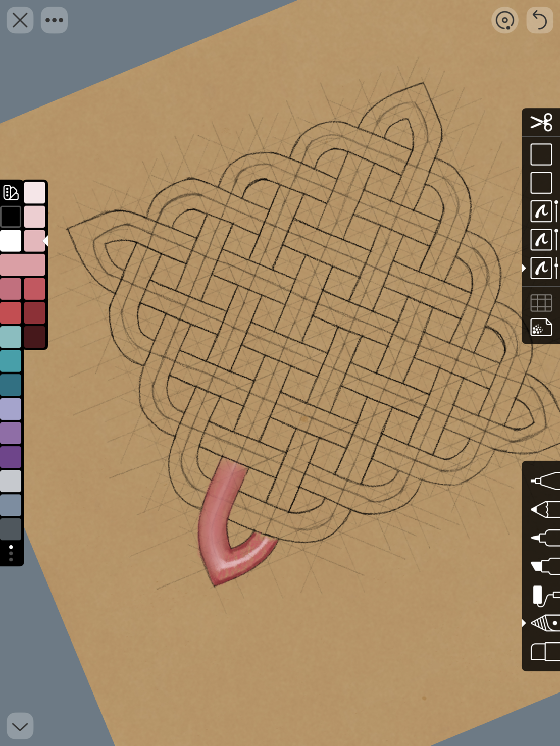 Screenshot of Linea app with in-progress knot work drawing