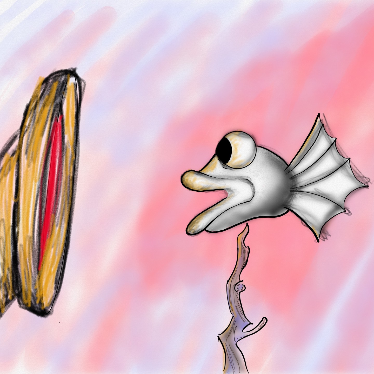 A cartoony drawing that looks more or less like the text attempted to describe