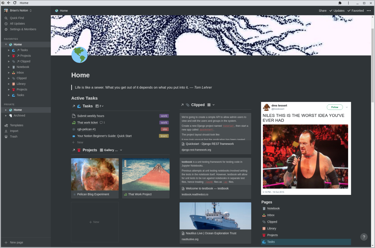 Screenshot of a Notion dashboard