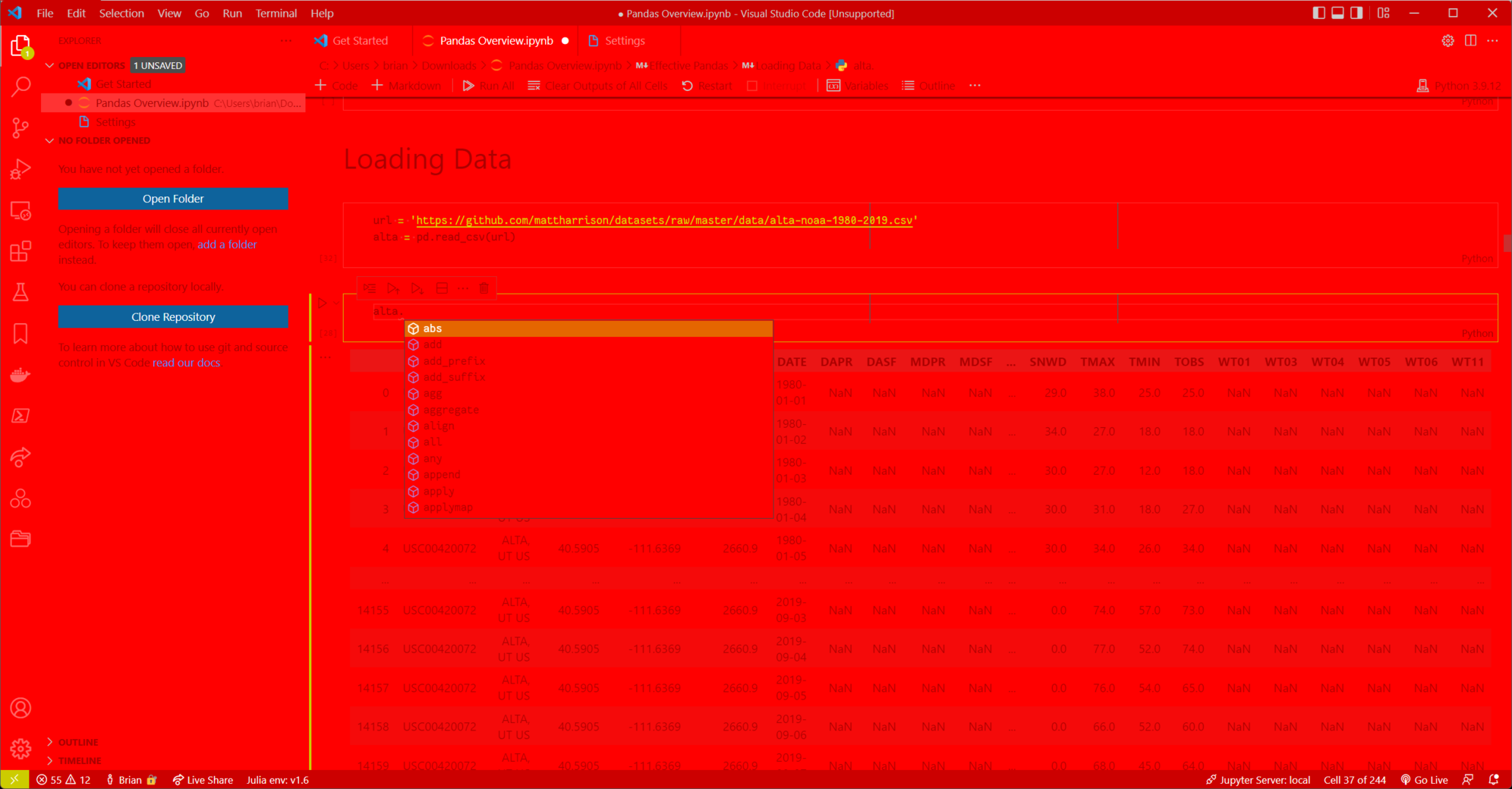 I think it’s a Jupyter notebook in Visual Studio Code. I can’t tell. It’s so bright.