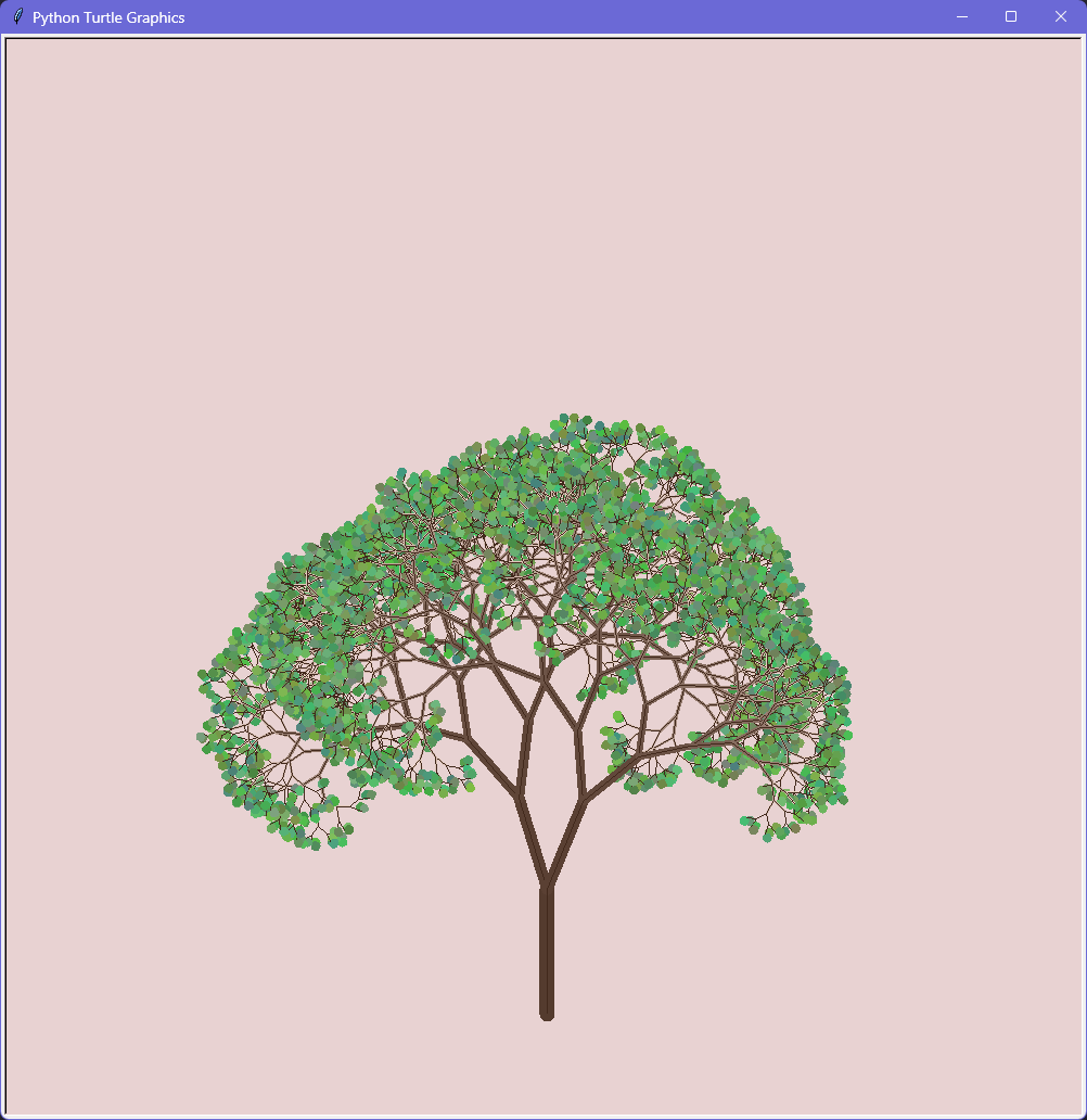 A fractal tree with dark green circles for leaves
