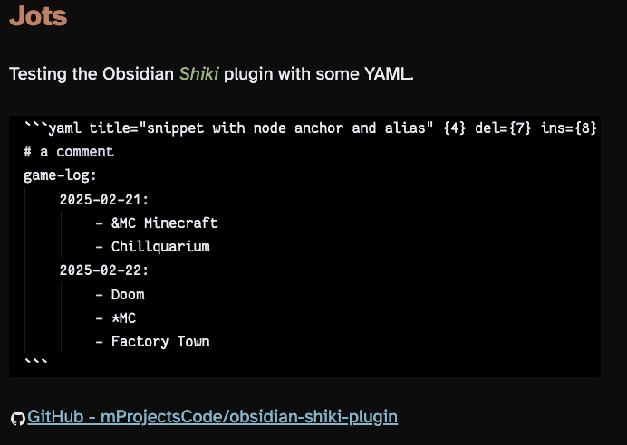 YAML code snippet showing view when editing parameters such as title and indicators for highlighted, deleted, and inserted lines. The YAML itself is not highlighted in this view