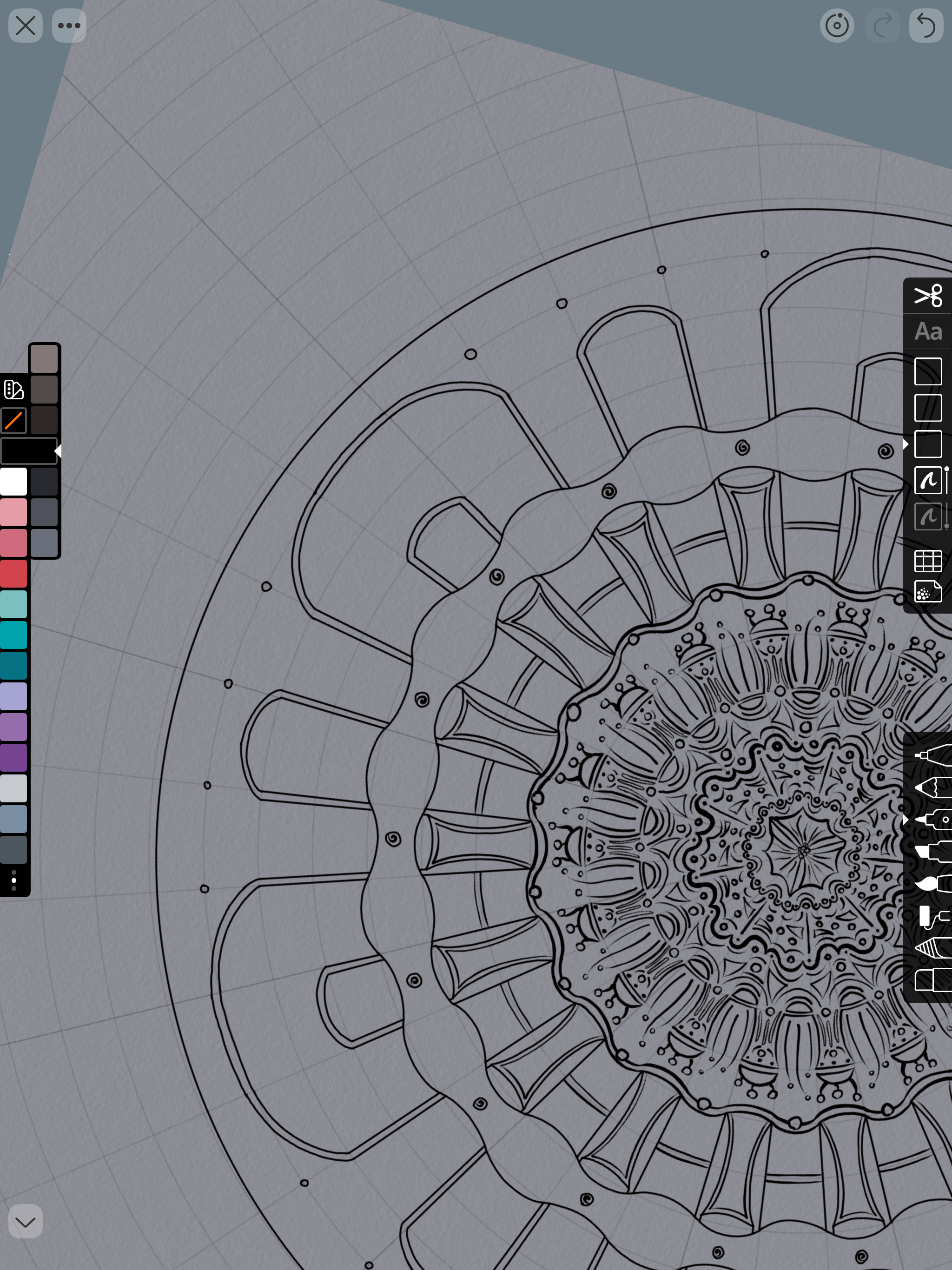 Linea Sketch showing detail of radial symmetry line drawing