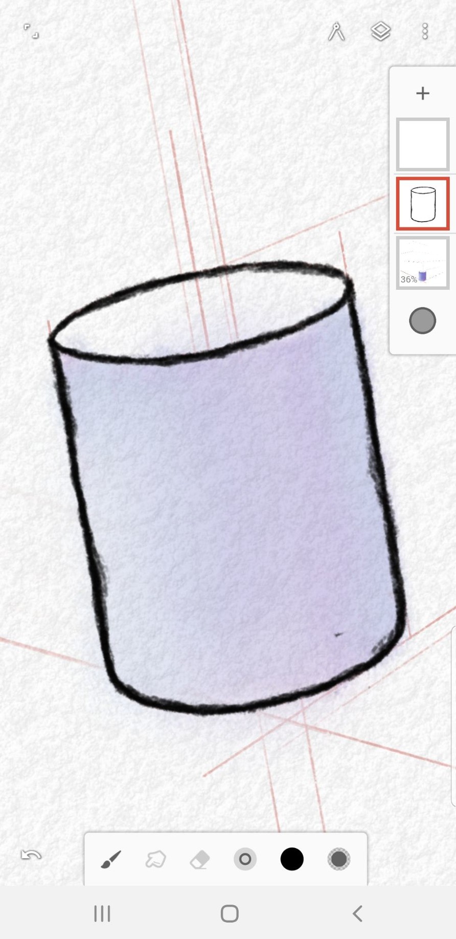 screenshot showing shaded cylinder in drawing app