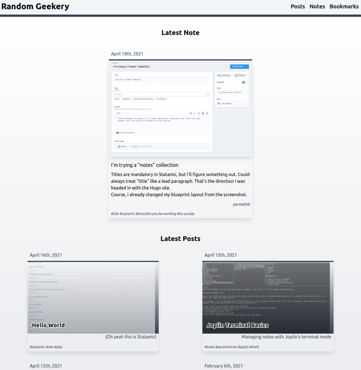 screenshot of a starkly styled statamic blog home page
