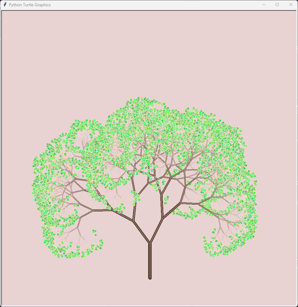 A fractal tree with green circles for leaves