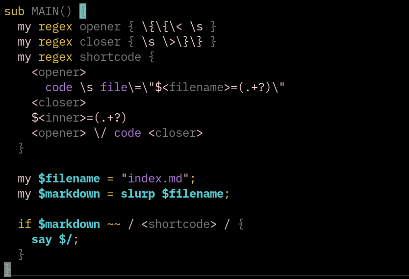 screenshot with raku code sample