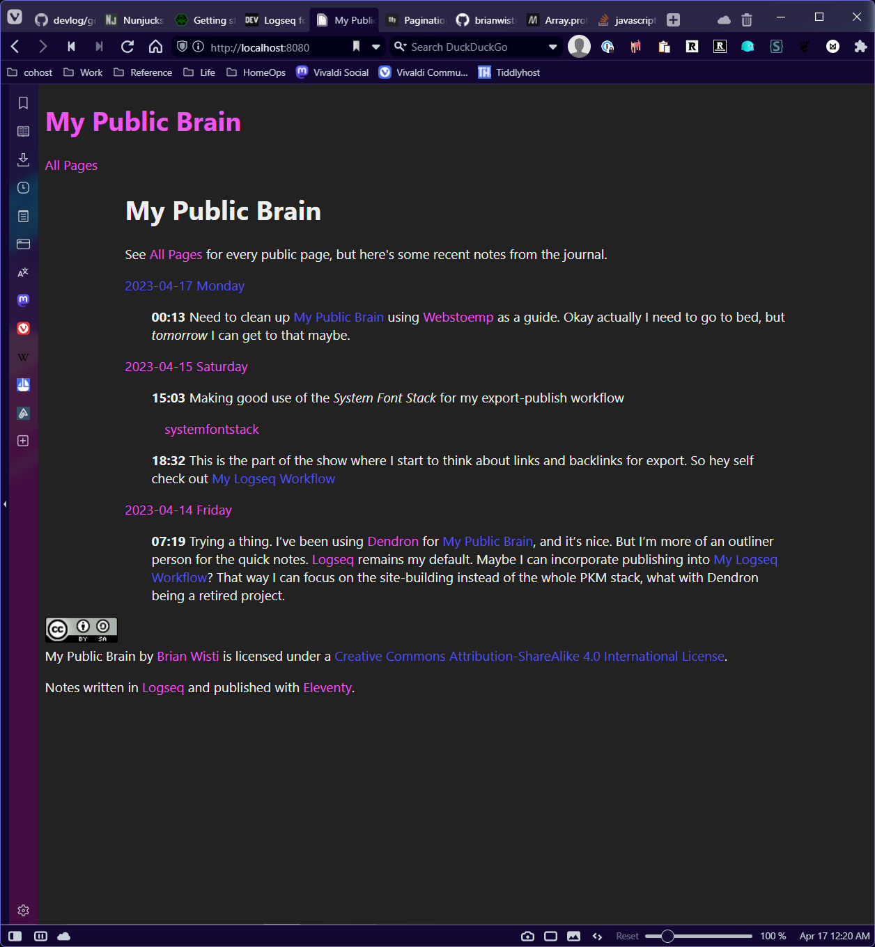 Page showing public excerpts from recent journal entries