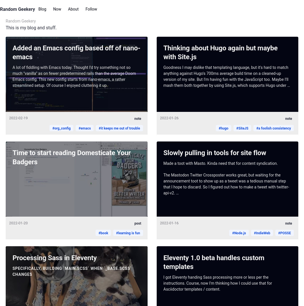 Screenshot of blog in development, listing recent posts