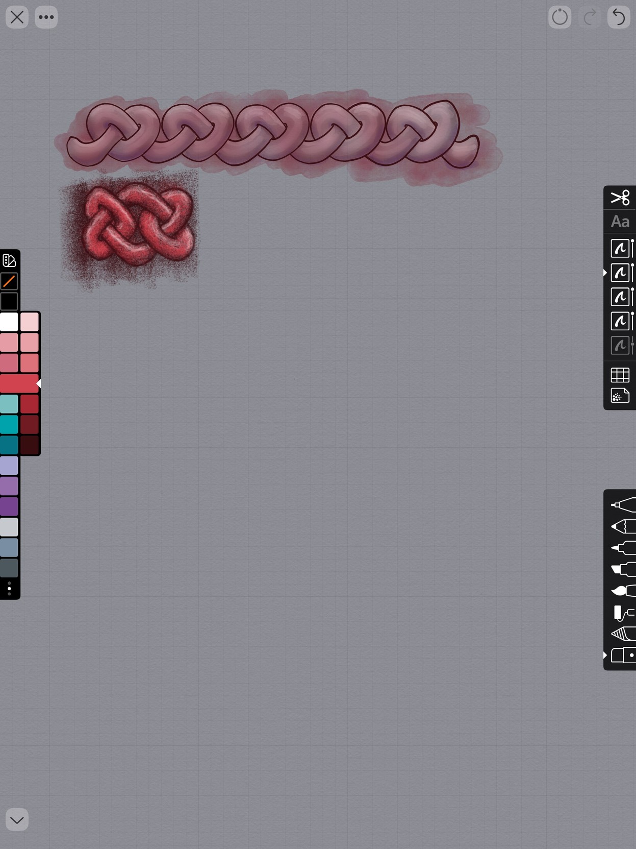 Linea Sketch with a couple knotwork images, including one vibrantly red with shading and highlights
