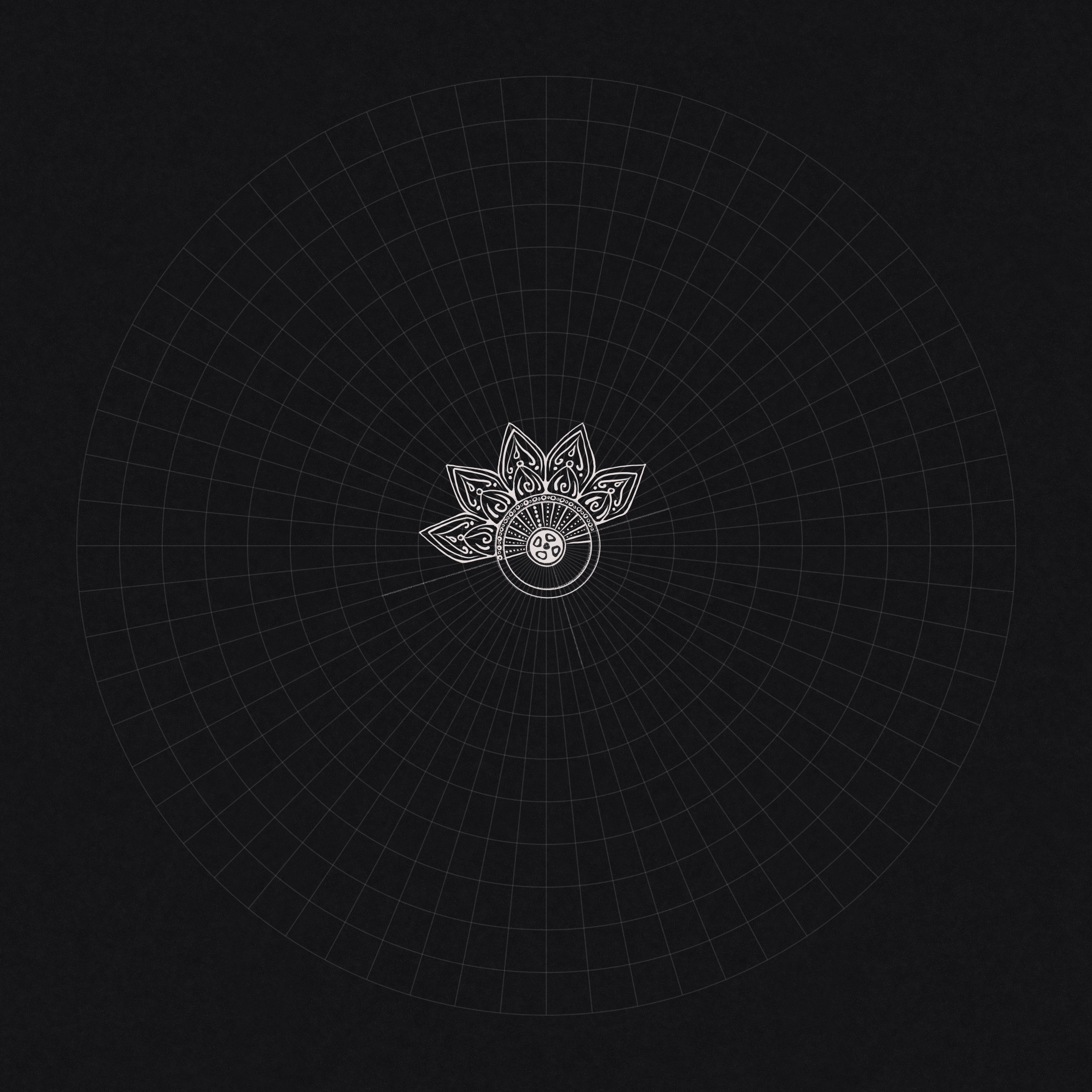 Fragment of a circular drawing against a circle grid