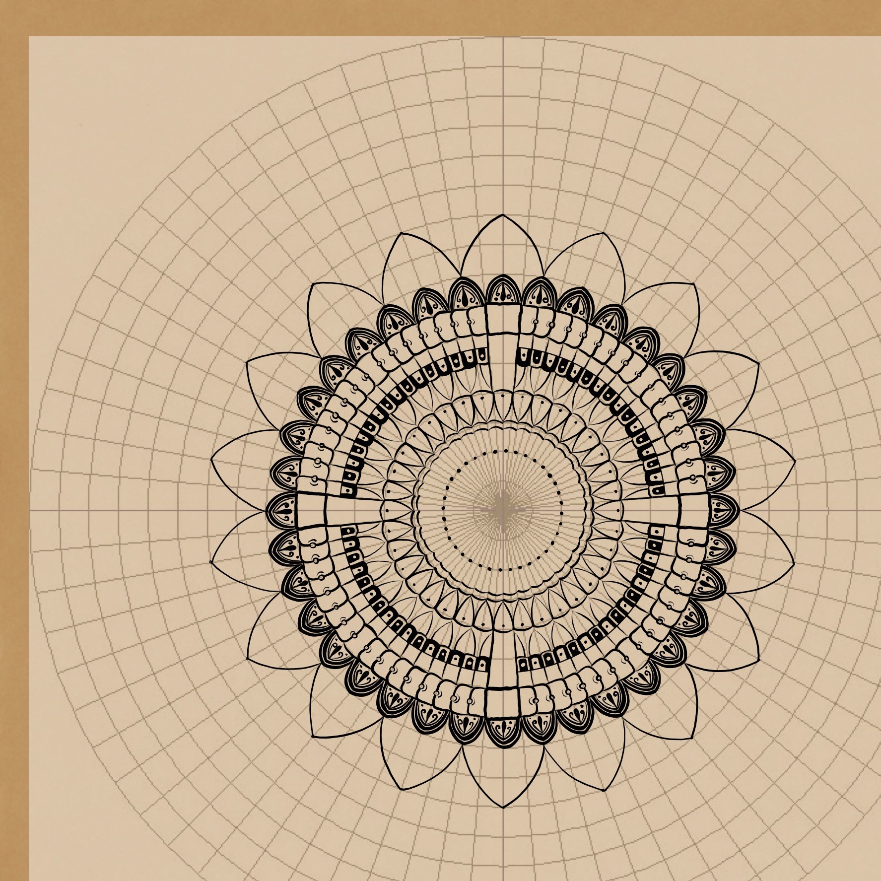 Mandala style line drawing in progress