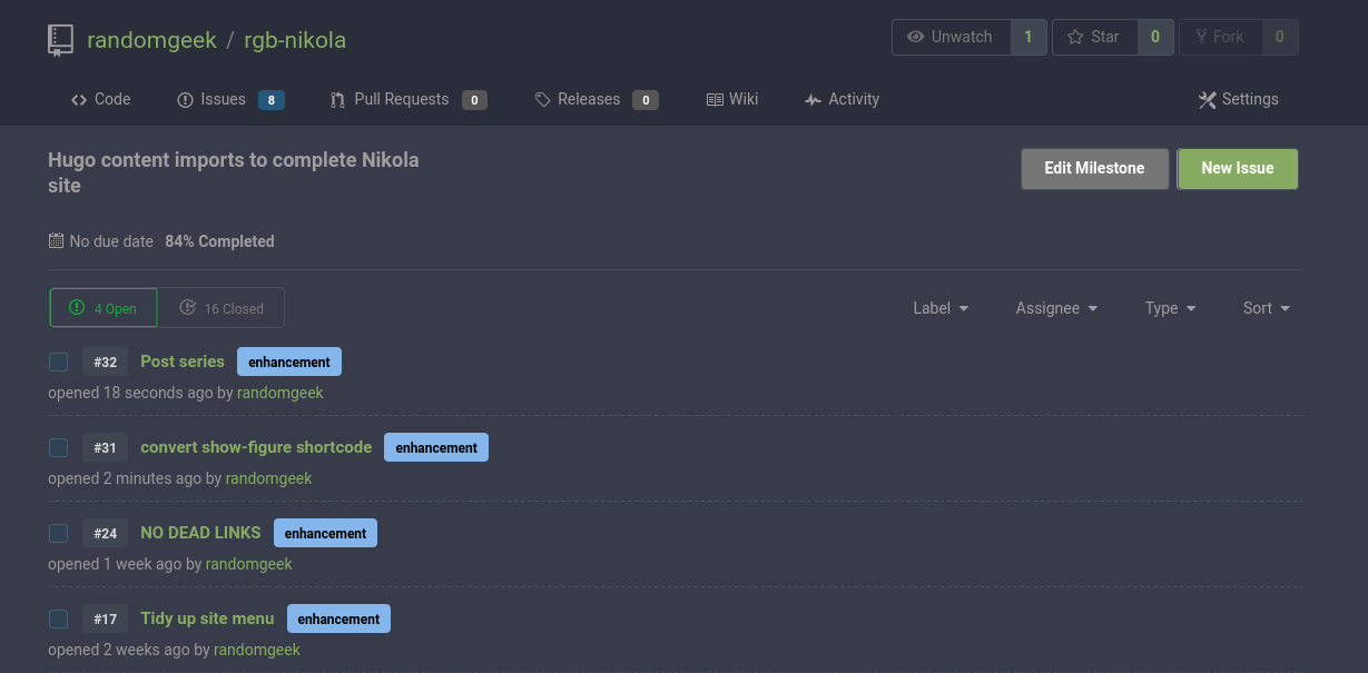 task list for nikola site conversion
