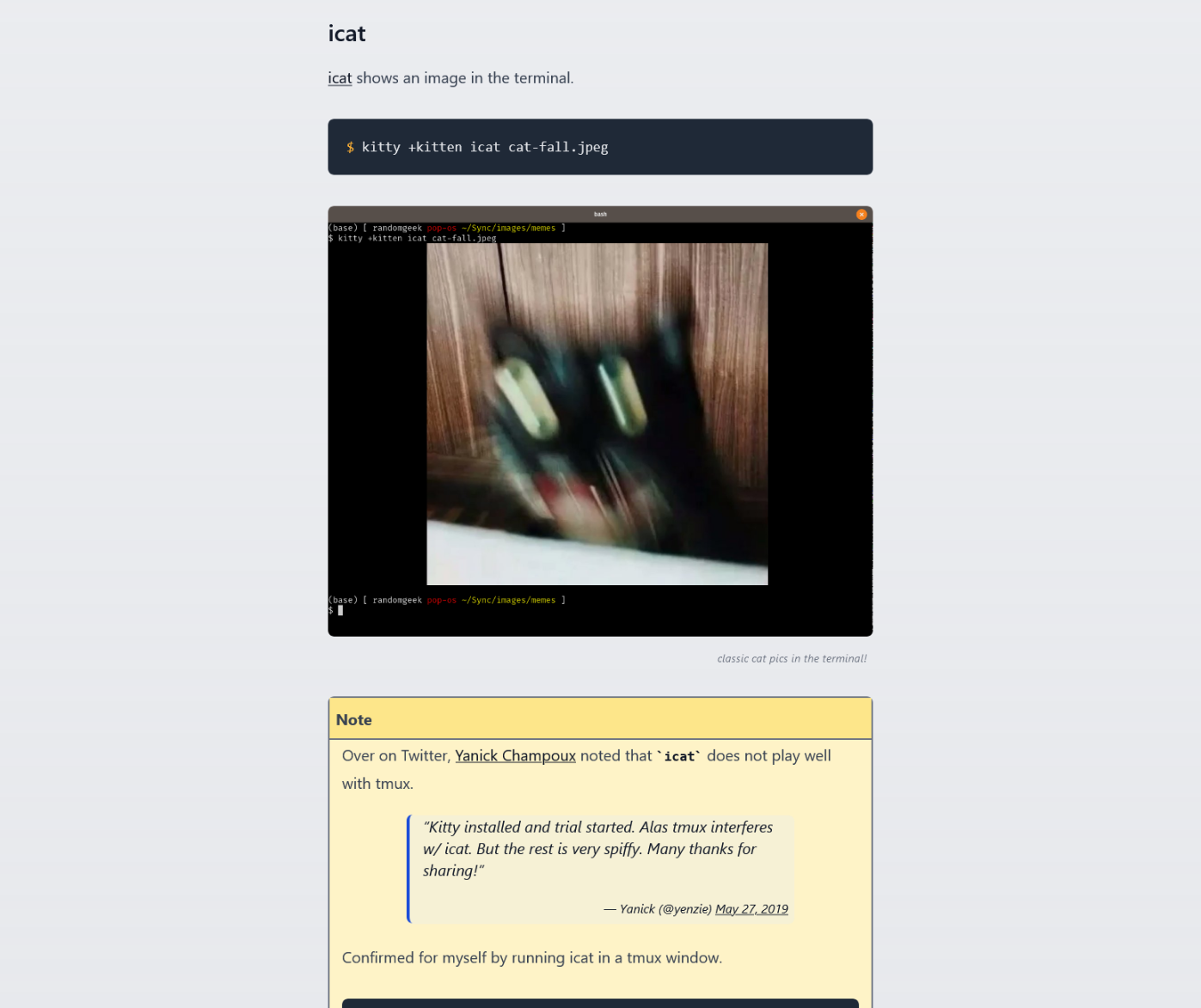 Screenshot of a post about Kitty terminal