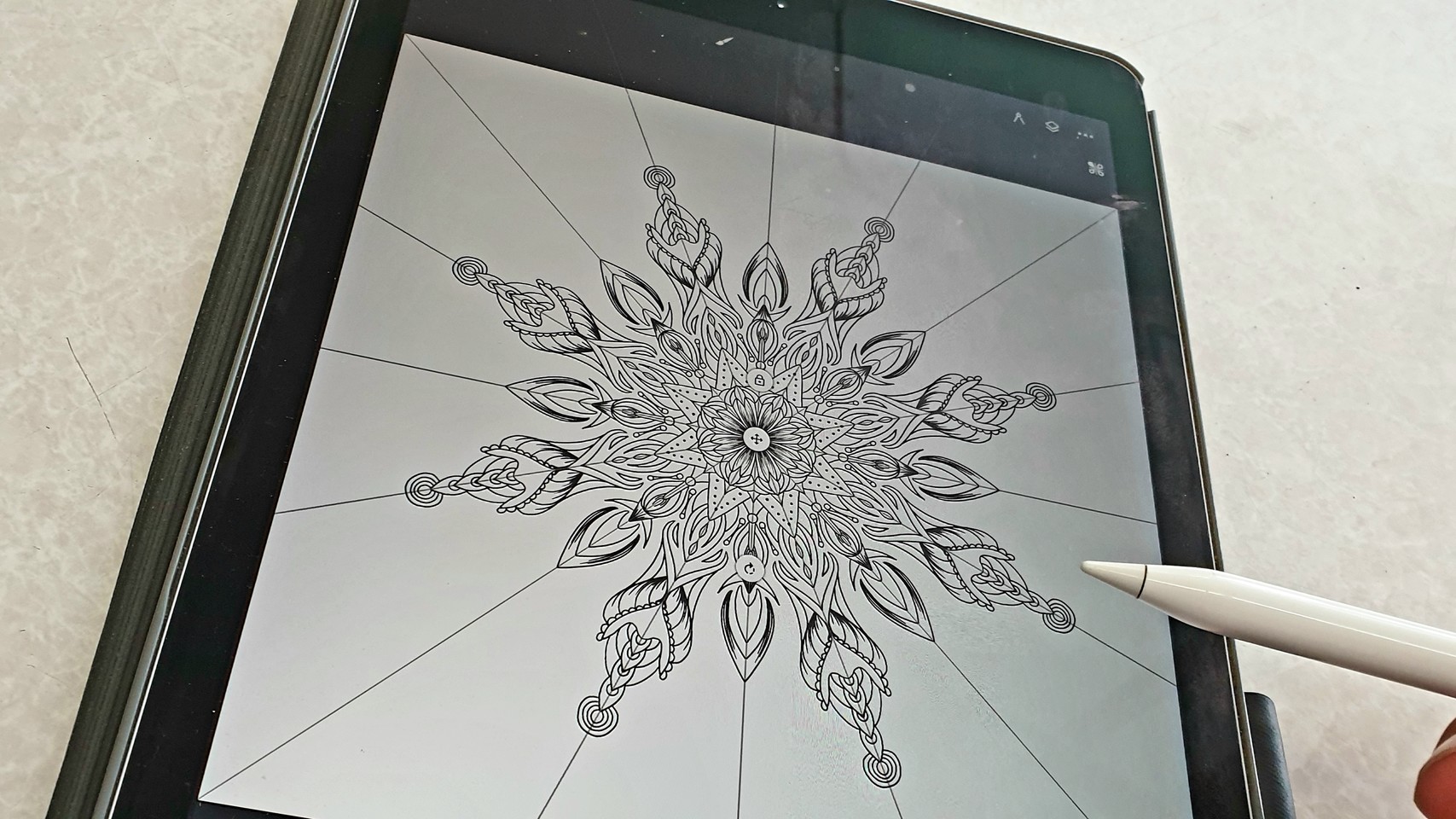 iPad with in progress symmetry sketch