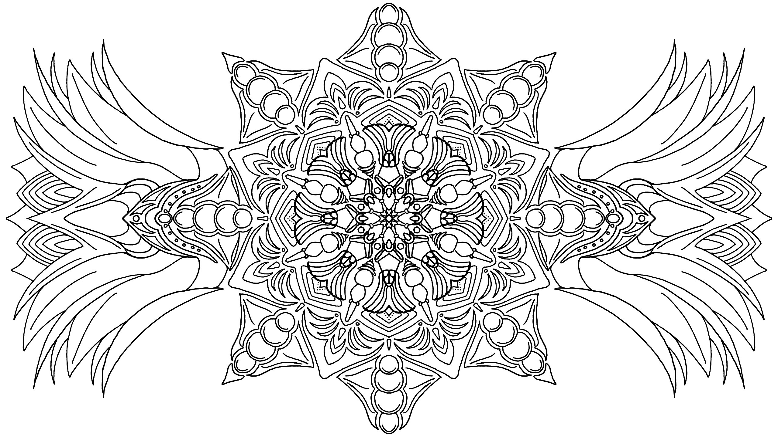 A vaguely floral star shape, with something like wings or huge flowers sprouting from the sides