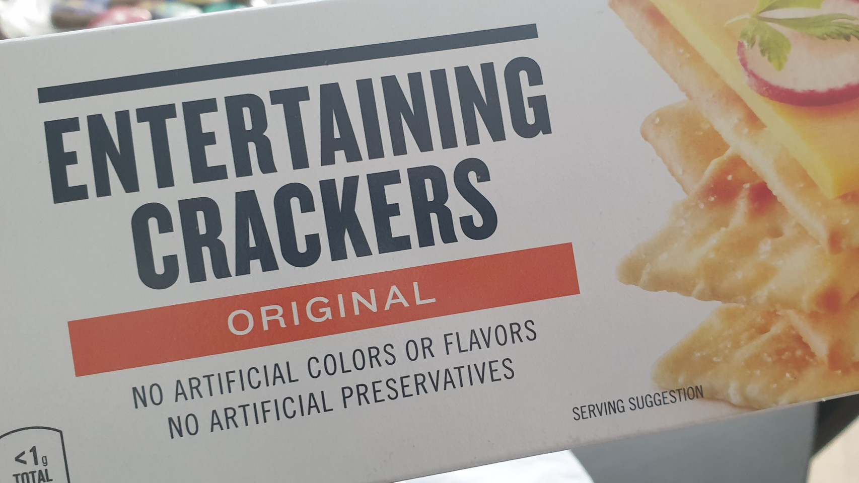 Box labeled “Entertaining Crackers — Original”
